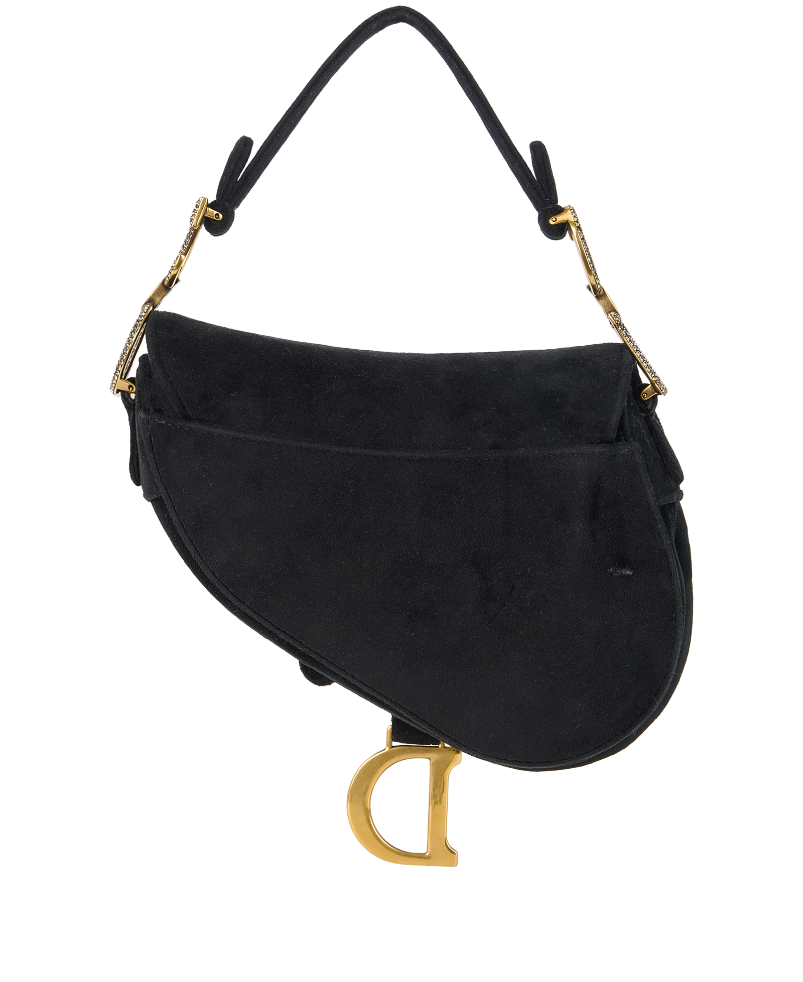 Mini Saddle, &pound;1,600, Handbags, Black, Crystal/Velvet, Back view
